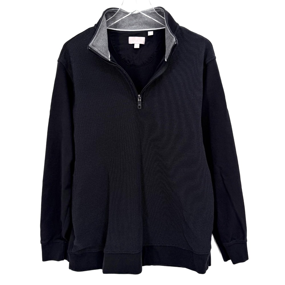 Ted Baker Quarter Zip Sweater Mens Size XL Textured Black Cotton Blend Pullover